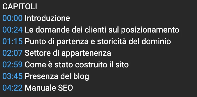 inserimento capitoli su youtube